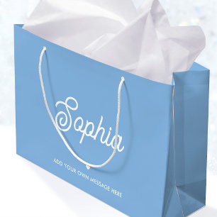 Sacola Para Presentes Grande Nome Personalizado Bonito Azul Moderno Aniversário