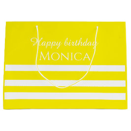 Sacola Para Presentes Grande nome personalizado branco e amarelo aniversário