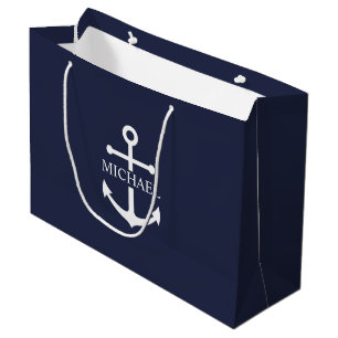 Sacola Para Presentes Grande Nome Personalizado da Âncora Azul do Marinho Náuti