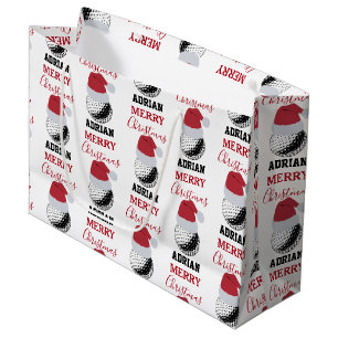 Sacola Para Presentes Grande Nome Personalizado da Bola de Golf de Natal