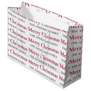 Sacola Para Presentes Grande Nome Personalizado da Família Feliz Natal