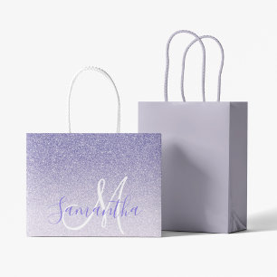 Sacola Para Presentes Grande Nome Personalizado da Glitter Roxo Moderno