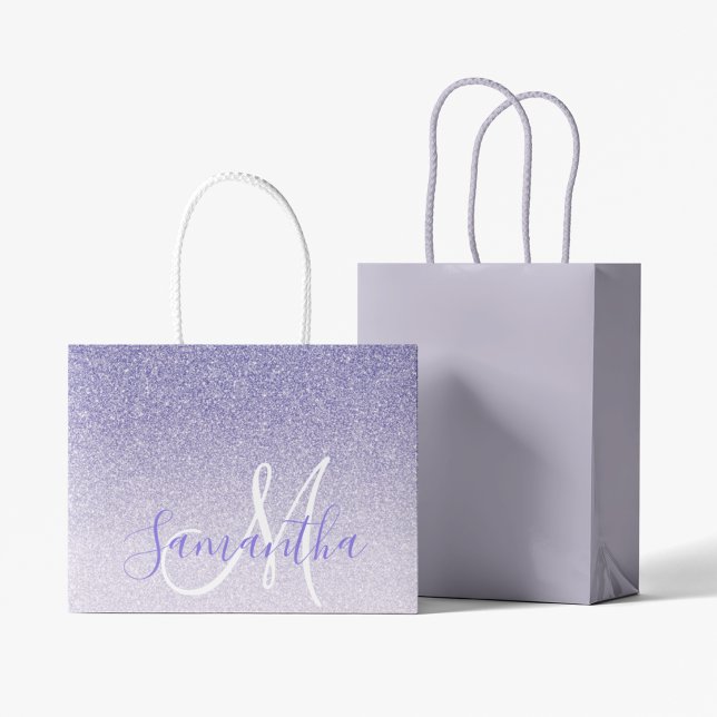 Sacola Para Presentes Grande Nome Personalizado da Glitter Roxo Moderno (Criador carregado)