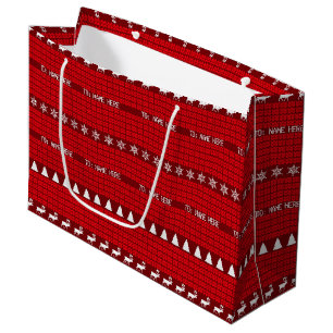 Sacola Para Presentes Grande Nome personalizado de Natal Red White Sweet
