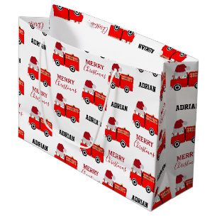 Sacola Para Presentes Grande Nome Personalizado do Caminhão de Fogo Vermelho N