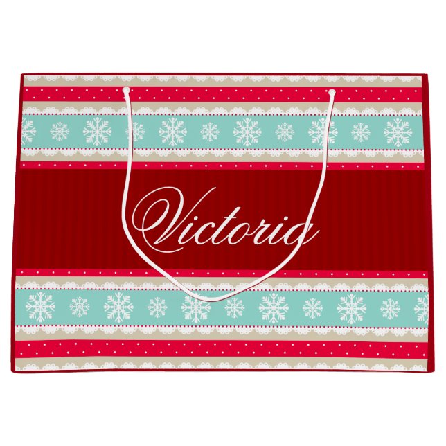 Sacola Para Presentes Grande Nome personalizado do Natal do Aqua teste padrão (Frente)