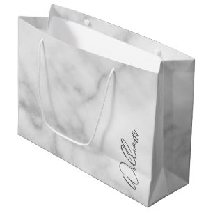 Sacola Para Presentes Grande Nome Personalizado do Script Moderno do Marble Bra