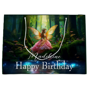Sacola Para Presentes Grande Nome Personalizado Fairy Woodland Forest Parabéns