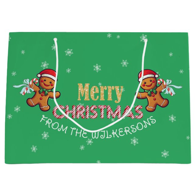 Sacola Para Presentes Grande Nome personalizado Gingercake Man Feliz Natal (Frente)