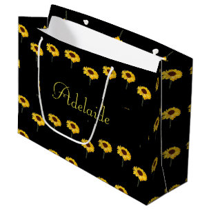 Sacola Para Presentes Grande Nome personalizado girassóis amarelos em preto