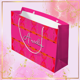 Sacola Para Presentes Grande Nome Personalizado Girly Orange e Pink