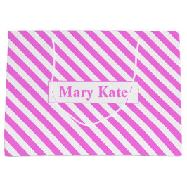 Sacola Para Presentes Grande Nome Personalizado - Listras Rosa/Brancas