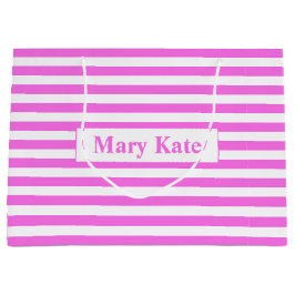 Sacola Para Presentes Grande Nome Personalizado - Listras Rosa/Brancas