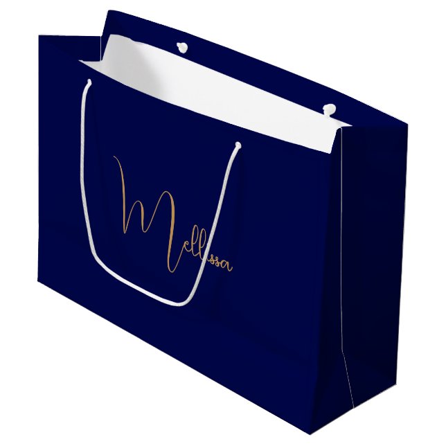 Sacola Para Presentes Grande Nome personalizado minimalista azul (Frente inclinada)
