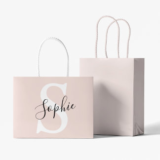 Sacola Para Presentes Grande Nome Personalizado Moderno Monograma Pastel Rosa