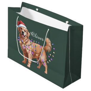 Sacola Para Presentes Grande Nome Personalizado Natal Retriever Dourado Cachorr