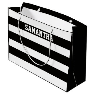 Sacola Para Presentes Grande Nome personalizado preto e branco elegante