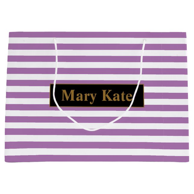 Sacola Para Presentes Grande Nome Personalizado Rotas Roxas/Brancas (Frente)