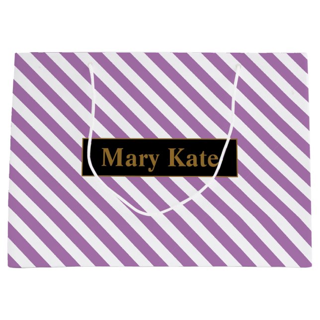 Sacola Para Presentes Grande Nome Personalizado Rotas Roxas/Brancas (Frente)