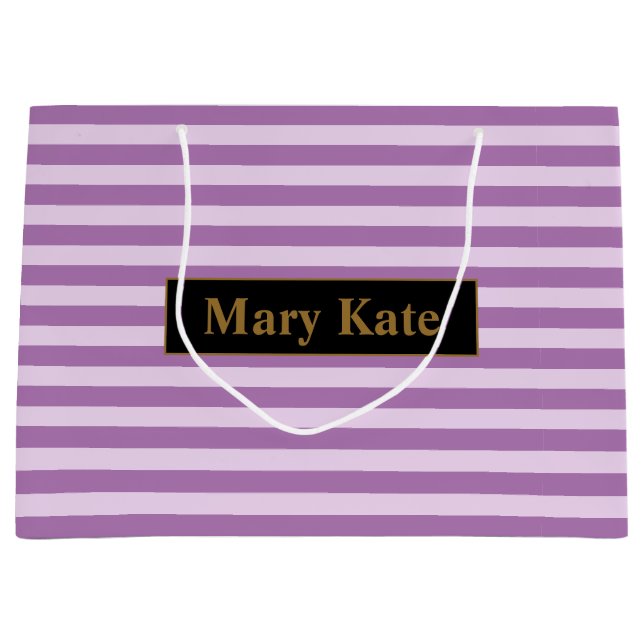 Sacola Para Presentes Grande Nome Personalizado - Stripes Roxas (Frente)