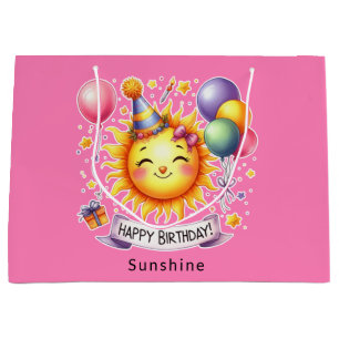 Sacola Para Presentes Grande Nome personalizado sunshine Feliz Aniversário Rosa