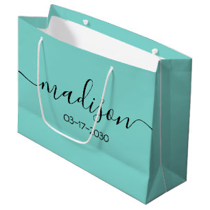 Sacola Para Presentes Grande Nome Personalizado Texto Feminino Turquesa