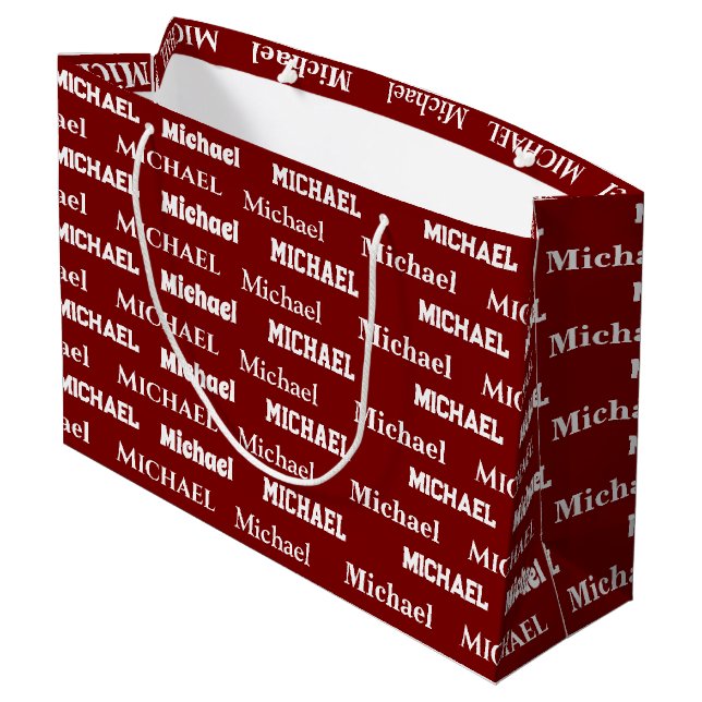 Sacola Para Presentes Grande Nome Personalizado Vermelho Aniversário Menino Per (Verso inclinado)