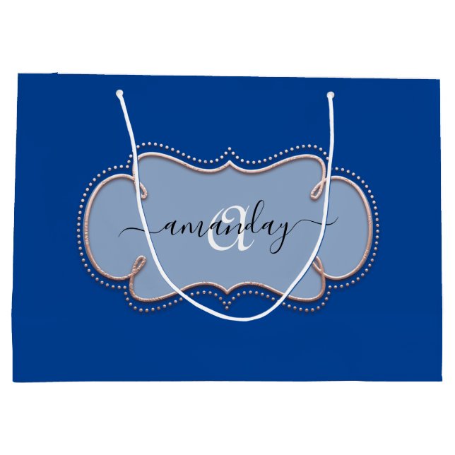 Sacola Para Presentes Grande Nome Real do Monograma com rosa (Verso)