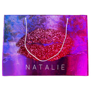 Sacola Para Presentes Grande Nome Red Kiss Lábios Miami PInk Makeup Grunge
