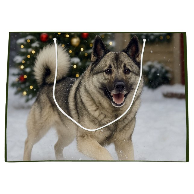 Sacola Para Presentes Grande Norwegian Elkhound Holiday  (Frente)