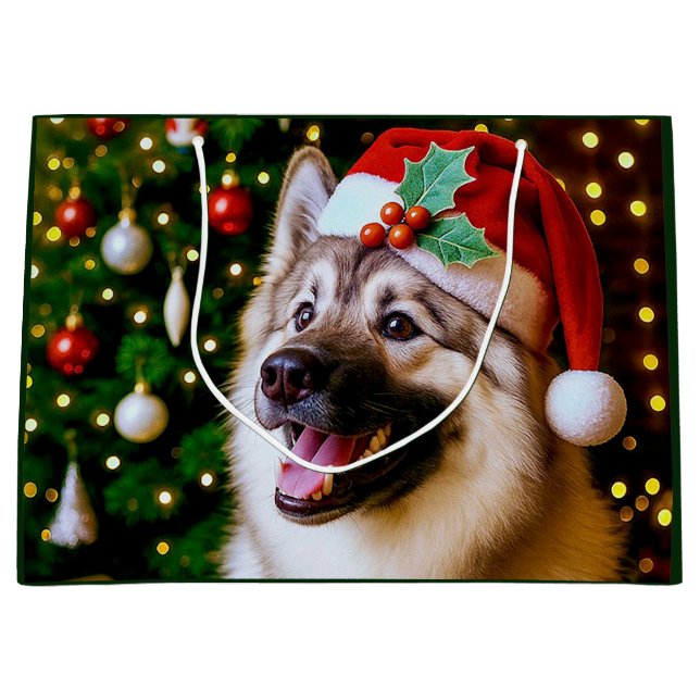 Sacola Para Presentes Grande Norwegian Elkhound Holiday  (Frente)