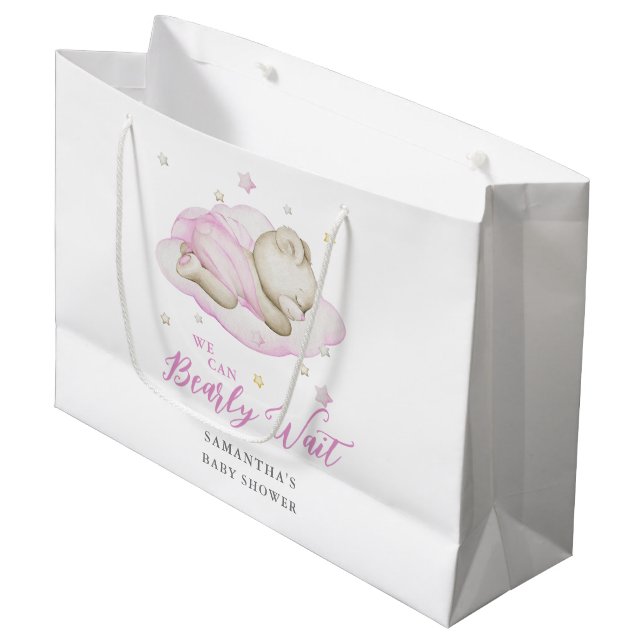 Sacola Para Presentes Grande Nós Mal Podemos Esperar Chuveiro de Bebê Menina Ro (Frente inclinada)