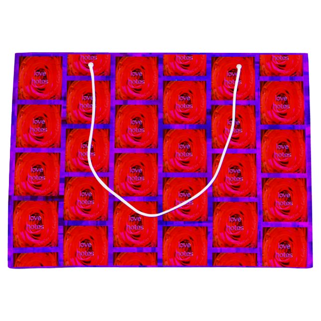 Sacola Para Presentes Grande Notas de rosa Red Love, (Frente)