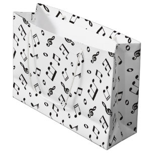 Sacola Para Presentes Grande Notas musicais preto e branco