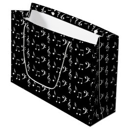 Sacola Para Presentes Grande Notas Musicais Preto e Branco Músico