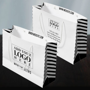 Sacola Para Presentes Grande Novo logotipo comercial Black and White Strips