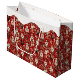 Sacola Para Presentes Grande Nozes vermelhas, padrão de neve natalícia