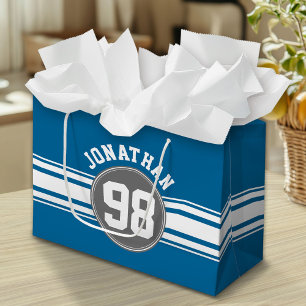 Sacola Para Presentes Grande Número de Nome Personalizado de Jersey Blue and Si