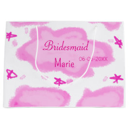 Sacola Para Presentes Grande nuvens cor-de-rosa estrelas pastel bridesmaid mode