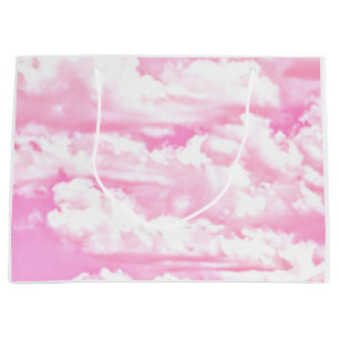 Sacola Para Presentes Grande Nuvens Felizes, Rosa Bebida, Fundo