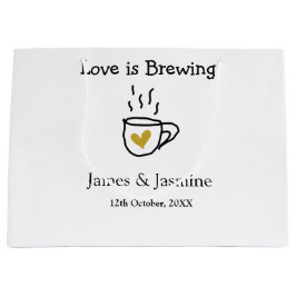 Sacola Para Presentes Grande O amor é fazer uma caneca de café dourada casal