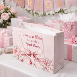 Sacola Para Presentes Grande O amor está em flor laço cor-de-rosa floral Chá de
