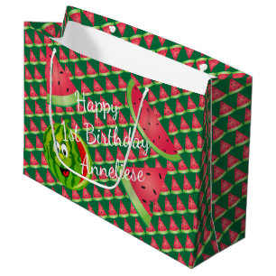 Sacola Para Presentes Grande O aniversário do miúdo engraçado da melancia