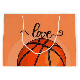 Sacola Para Presentes Grande O basquete está em laranja com amor aquarela  