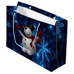 Sacola Para Presentes Grande O boneco de neve azul & brilhante profundo dos