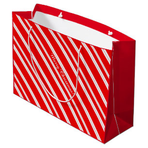 Sacola Para Presentes Grande O branco vermelho do bastão de doces listra o