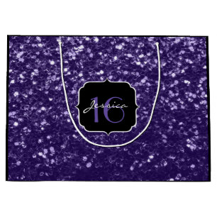 Sacola Para Presentes Grande O brilho roxo ultravioleta escuro sparkles o doce