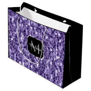 Sacola Para Presentes Grande O brilho roxo ultravioleta sparkles monograma