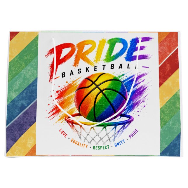 Sacola Para Presentes Grande O Design Temático Arco-íris do Basquete Pride (Frente)