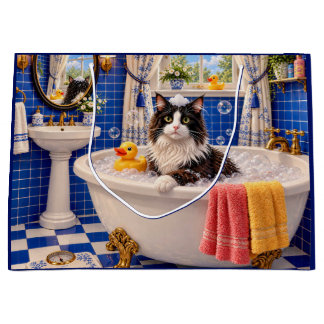 Sacola Para Presentes Grande O Gato do Banho Azul
